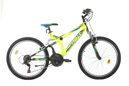 SPRINT Element 24 Zoll Kinderfahrrad Mountainbike, Vollfederung, V-Bremsen, 18-Gang-Schaltung (Neon Grun) von SPRINT