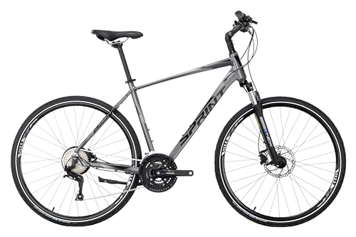 SPRINT SINTERO Plus 28 Zoll Trekking Herren-Fahrrad, ALU Rahmen, 27 Gang (Grau Mit Schwarz und Silber, 560 mm) von SPRINT