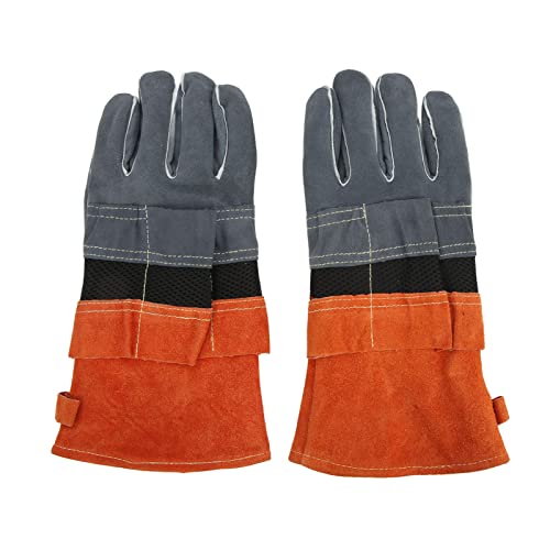 SPYMINNPOO 1 Paar Hitzebeständige, Feuerfestes Grillhandschuhe Hitzebeständig Flammhemmendes Ofenhandschuhe Nicht Verbrühendes Leder für BBQ Grill(Orange) von SPYMINNPOO