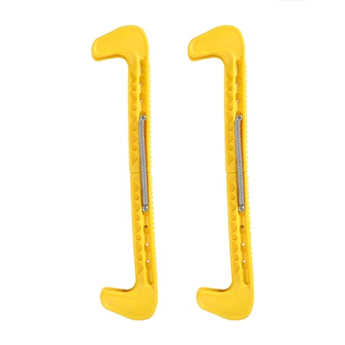 SPYMINNPOO 2 Stück Schlittschuh-Schutz, 7 Farben, Kunststoff-Eishockey-Schlittschuh-Kufenschutz mit Verstellbarer Feder für Eislaufen, Eiskunstlauf, Hockey (Yellow) von SPYMINNPOO