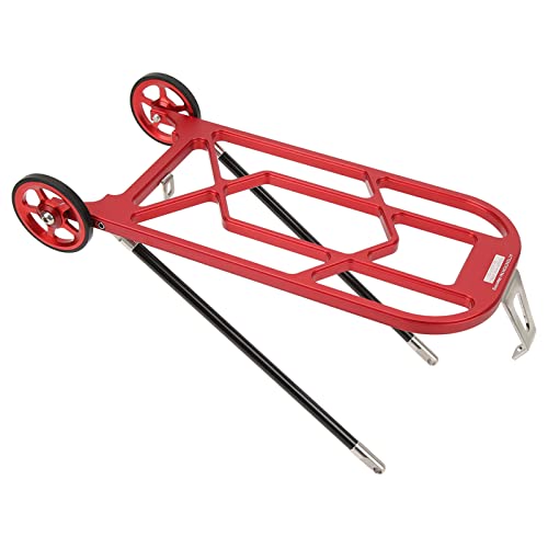 SPYMINNPOO Fahrrad Gepäckträger, Zusammenklappbarer Fahrradgepäckträger aus Aluminiumlegierung mit Rädern für Brompton (Rot) von SPYMINNPOO