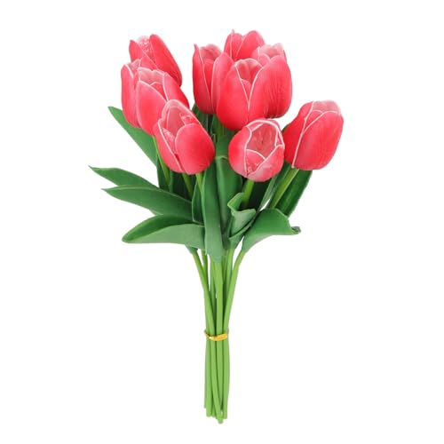SPYMINNPOO Künstliche Tulpenblumen, 10 Stück, Künstliche Tulpenblumen, Hochsimulierte Blumen, Dekoration für den Esstisch Im Wohnzimmer (Rot) von SPYMINNPOO