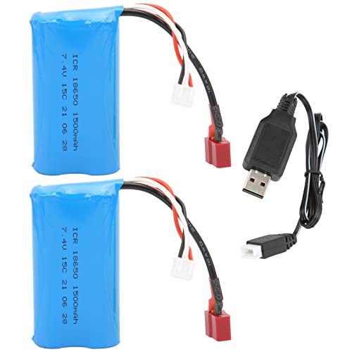 SPYMINNPOO RC Lithium Akku, 7,4V 1500mAh 15C Lipo Akku mit Ladekabel Wiederaufladbarer Lithium Akku für RC Auto Boot Modellspielzeug Zubehör Für Modellautos von SPYMINNPOO