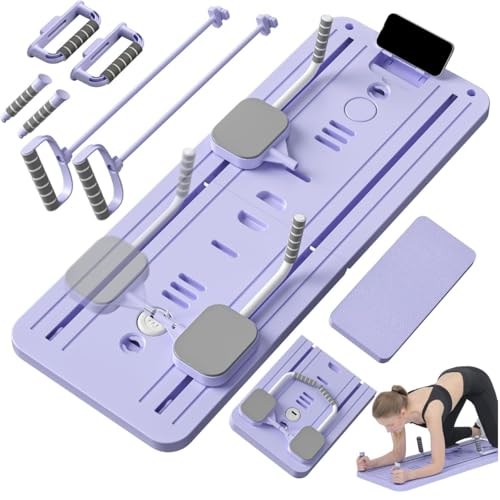 SRTSLOG Pilates Board,Upgraded Multifunctional Faltbarer Pilates Reformer,Mit LED-Zähler,Automatisches Rebound Bauchmuskeltrainer Mit Widerstandsband,Exercise Board for Home Exercises,Lila von SRTSLOG