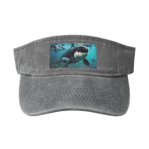 SSIMOO Killer Whales Swim Along Print Chic Cotton Washed Denim Cap with A Curved Brim for Running and Tennis, Killerwale schwimmen mit, Einheitsgröße-L von SSIMOO