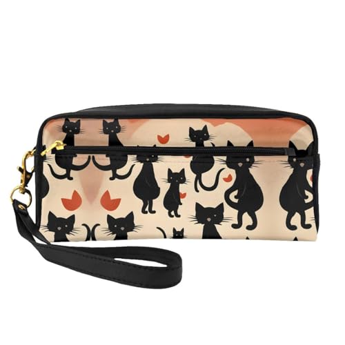 SSIMOO Reise-Make-up-Tasche mit Silhouetten von Martial Print, für unterwegs, zur Aufbewahrung von Kosmetika und Beauty-Essentials, Happy Walking Kitty, Einheitsgröße von SSIMOO