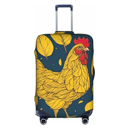 SSIMOO Stilvolle Gepäckabdeckung mit Cartoon-Milchkuh, Erfahrung von Stil und Funktionalität, perfekter Reisebegleiter, Yellow Leaves Huhn, Large von SSIMOO
