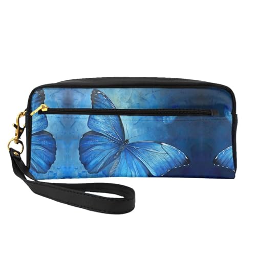 SSIMOO Tragbare Make-up-Tasche mit blauem Schmetterlings-Aufdruck, perfekter Reisebegleiter, entworfen für mehrere Anwendungen, blau mit schmetterlingen, Einheitsgröße von SSIMOO