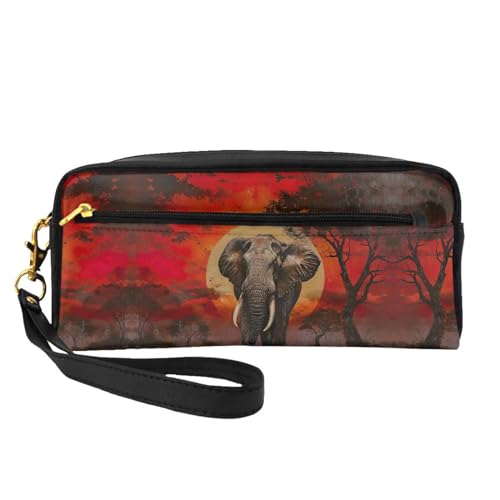 SSIMOO Tragbare Make-up-Tasche mit farbigem Akustik- und Gitarrendruck, perfekter Reisebegleiter, für mehrere Anwendungen konzipiert, Elefanten-Sonnenuntergang, Einheitsgröße von SSIMOO