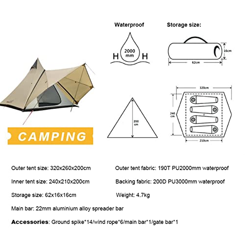 Camping-Tipi-Zelt, Jurtenzelt mit Schirm, 4-Jahreszeiten-Doppelschichten, wasserdicht, UV-beständig, Winddichte Zelte für Outdoor-Camping, Wandern, Jagd, 3–4 Personen von SSLW