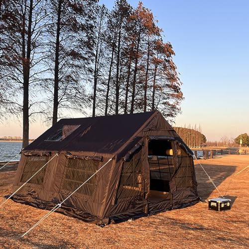 Extra großes aufblasbares Campingzelt, 13㎡ Glamping-Zelte, einfacher Aufbau, winddichtes 4-Jahreszeiten-Baumwollzelt für den Außenbereich, mit Herd, Netzfenstern und Pumpe von SSLW