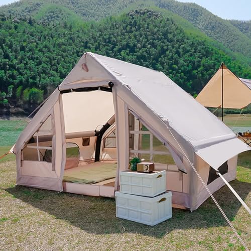 Großes aufblasbares Hauszelt, Glamping-Zelt, einfach aufzubauendes 4-Jahreszeiten-wasserdichtes, winddichtes Outdoor-Baumwollzelt, 6㎡ aufblasbares Campingzelt mit Pumpe für 3–4 Personen von SSLW