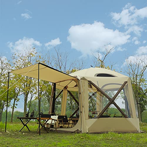Instant-Kabinenzelt | Tragbares Großes Pop-Up-Zelt, Einfacher Aufbau Für Familiencamping | Sechseckiges Restaurantzelt Mit Windseil/Erdnägeln/Türstangen/Aufbewahrungstasche von SSLW