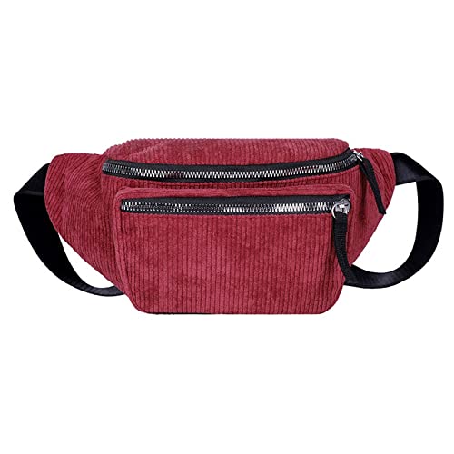 SSWERWEQ Crossbody Bag Cord Gürteltasche Designer Reißverschluss Brusttasche Sport Reise Gürteltasche Mode Telefon Hüfttasche für Frauen (Color : Red) von SSWERWEQ