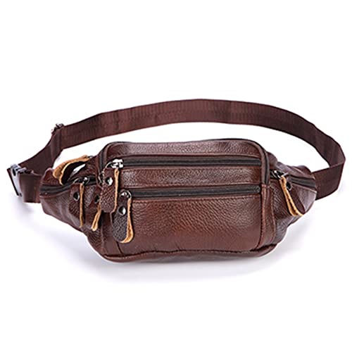 SSWERWEQ Crossbody Bag Genuine Leather Waist Packs Belt Bag Phone Pouch Bags Travel Waist Pack Male Small Waist Bag Leather Pouch (Color : Coffee) von SSWERWEQ