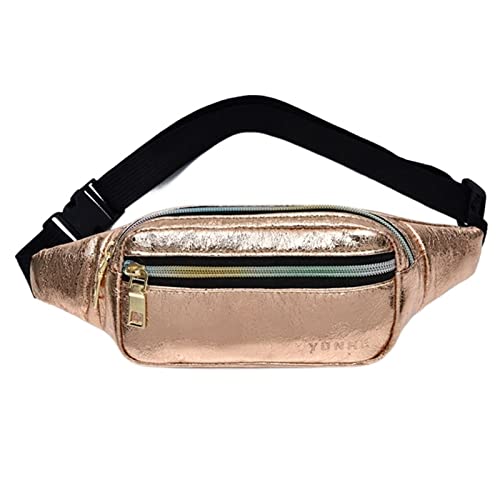 SSWERWEQ Crossbody Bag Laser Waist Bag Small Cute Women`s Belt Bag Travel Pouch Retro Leather Pocket for Moblie Phone Card (Color : Gold) von SSWERWEQ