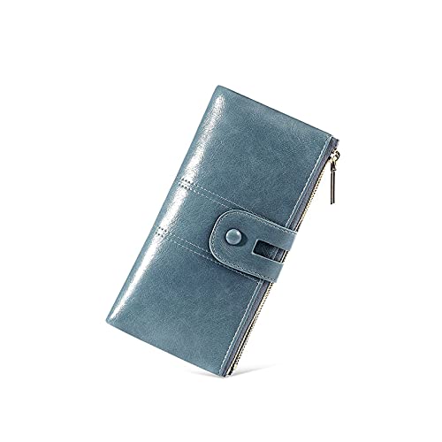 SSWERWEQ Geldbeutel Damen Brieftasche mit großer Kapazität PU. Leder Brieftasche Lange Münze Geldbörse Schnalle Kartenbeutel Casual Clutch (Color : Blue) von SSWERWEQ