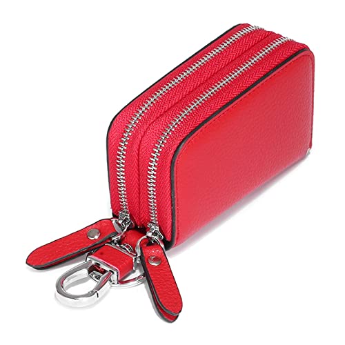 SSWERWEQ Geldbeutel Damen Double Layer Leather Key Wallet Unisex Key Case Men Car Keychain Double Zipper Keychain Bag Coin Purse Keychain Wallet Women (Color : Red) von SSWERWEQ