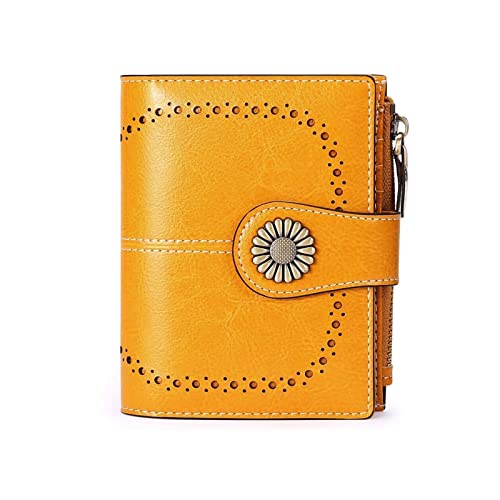 SSWERWEQ Geldbeutel Damen Echtes Leder Brieftaschen for Frauen, die kleine einfache Kurze Bifold-Mini-Münz-Taschengeldbörse for jugendlich Mädchen blockieren (Color : Yellow) von SSWERWEQ