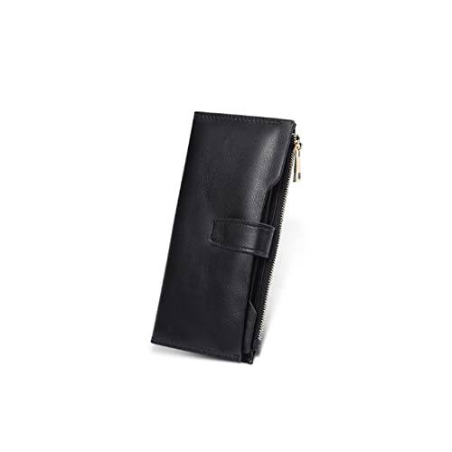 SSWERWEQ Geldbeutel Damen Frauen Geldbörsen Langer Reißverschluss Echtes Leder Damen Clutch Taschen mit Mobiltelefonhalter Kartenhalter Brieftasche (Color : Black) von SSWERWEQ