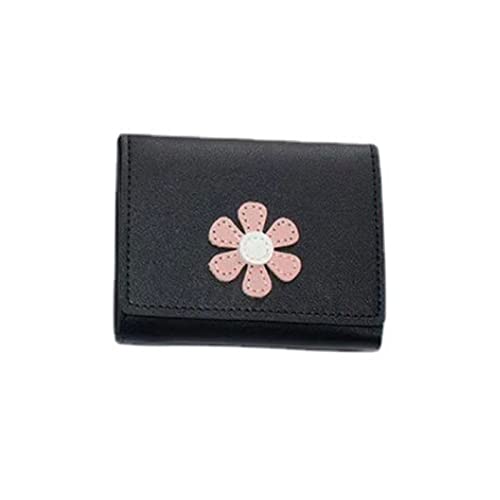 SSWERWEQ Geldbeutel Damen Frauen Nette Blume Brieftasche HASP Entworfen PU Leder Mädchen Münze Geldbörsen Weibliche Kartenhalter (Color : Black) von SSWERWEQ