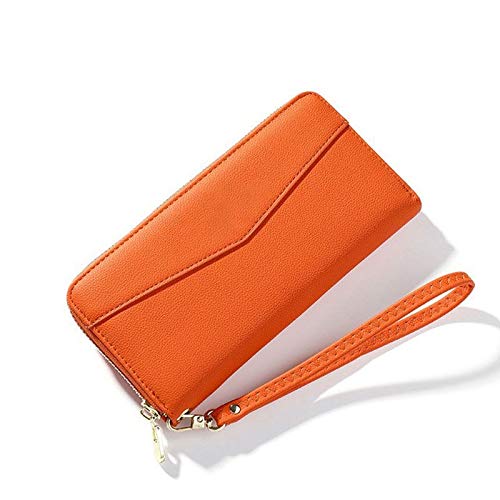 SSWERWEQ Geldbeutel Damen Lange Damen Brieftasche Reißverschluss Telefon Brieftasche Große Kapazität Dame Handtasche Karten Münze Geldbörse (Color : Orange) von SSWERWEQ