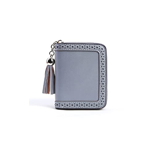 SSWERWEQ Geldbeutel Damen Leder Brieftasche Frauen Quaste Brieftasche Für Kreditkarten Reißverschluss Kartenhalter Hohl Bequeme Mini Kurzwalls (Color : Blue) von SSWERWEQ