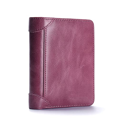 SSWERWEQ Geldbeutel Damen Mode Kurze Brieftasche Frauen Echtes Leder Brieftaschen Weibliche Design Münze Geldbörse ICH WÜRDE Kartenhalter Mädchen schlanke Brieftasche rosa lila (Color : Purple) von SSWERWEQ
