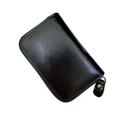 SSWERWEQ Geldbeutel Damen Wallet Genuine Leather Purse for Men Zipper Coin Card Holder First Layer Cowhide Oil Wax Leather Mini Clutch Bag (Color : Black) von SSWERWEQ