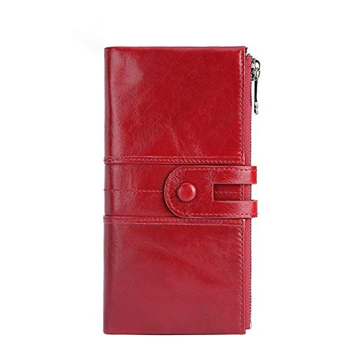 SSWERWEQ Geldbeutel Damen Wallets, Damen Geldbörse, Brieftasche Magnetisch, Multi-Card-Bit-Brieftasche, Doppel-Reißverschluss Mappe (Color : Red) von SSWERWEQ