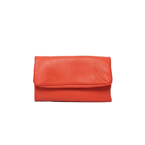 SSWERWEQ Geldbeutel Damen Weiche Echtes Leder Key Case Brieftaschen Für Frauen Design Mini Kartenhalter Solide Farbe Damen Portable Münze Geldbörsen (Color : Orange) von SSWERWEQ