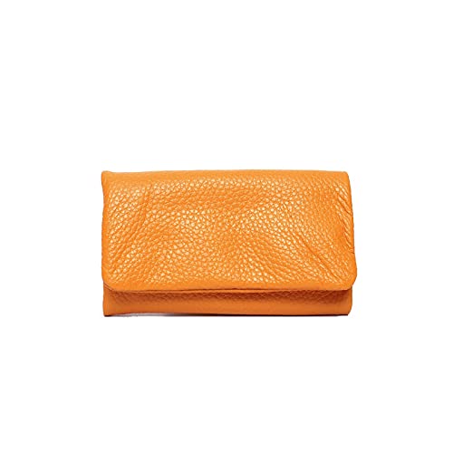 SSWERWEQ Geldbeutel Damen Weiche Echtes Leder Key Case Brieftaschen Für Frauen Design Mini Kartenhalter Solide Farbe Damen Portable Münze Geldbörsen (Color : Yellow) von SSWERWEQ