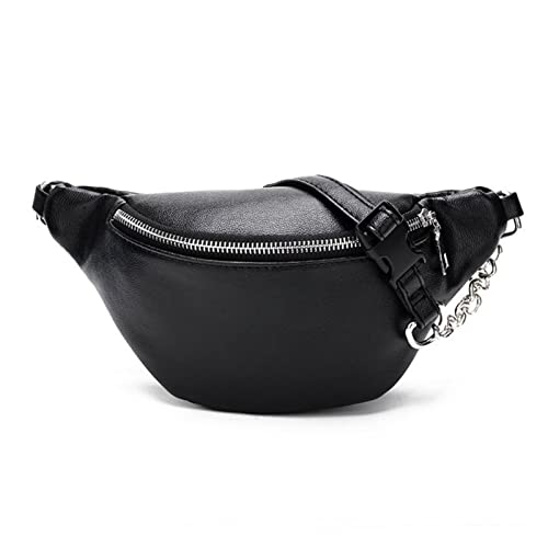 SSWERWEQ Handtasche Leather Waist Bag, Handbag, Telephone Wallet with Metal Chain (Color : Black) von SSWERWEQ