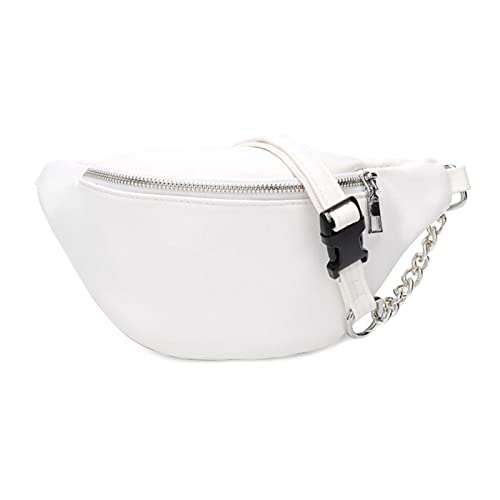 SSWERWEQ Handtasche Leather Waist Bag, Handbag, Telephone Wallet with Metal Chain (Color : White) von SSWERWEQ
