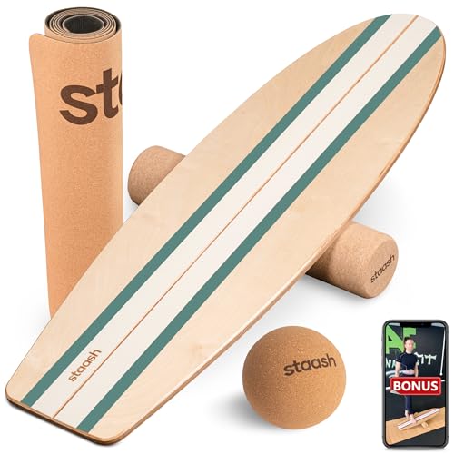 STAASH® Pro Balance Board inkl. Schutzmatte & Rolle + VIDEOKURS - Gleichgewichtstrainer für Indoor-Surfen und skaten (Green) von STAASH