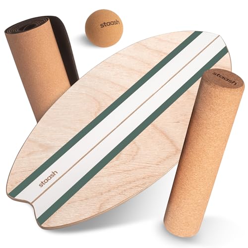 STAASH® SUP Balance Board inkl. Schutzmatte & Rolle + VIDEOKURS - Gleichgewichtstrainer für Indoor-Surfen und skaten (Orange) (Green) von STAASH
