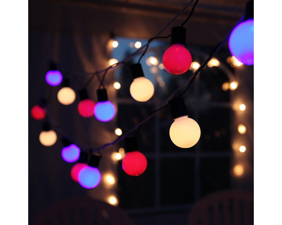 STAR TRADING LED-Lichterkette für Party Terrasse Balkon 20 bunte Kugeln 5,7m mit Haken pastelfarben, 20-flammig von STAR TRADING