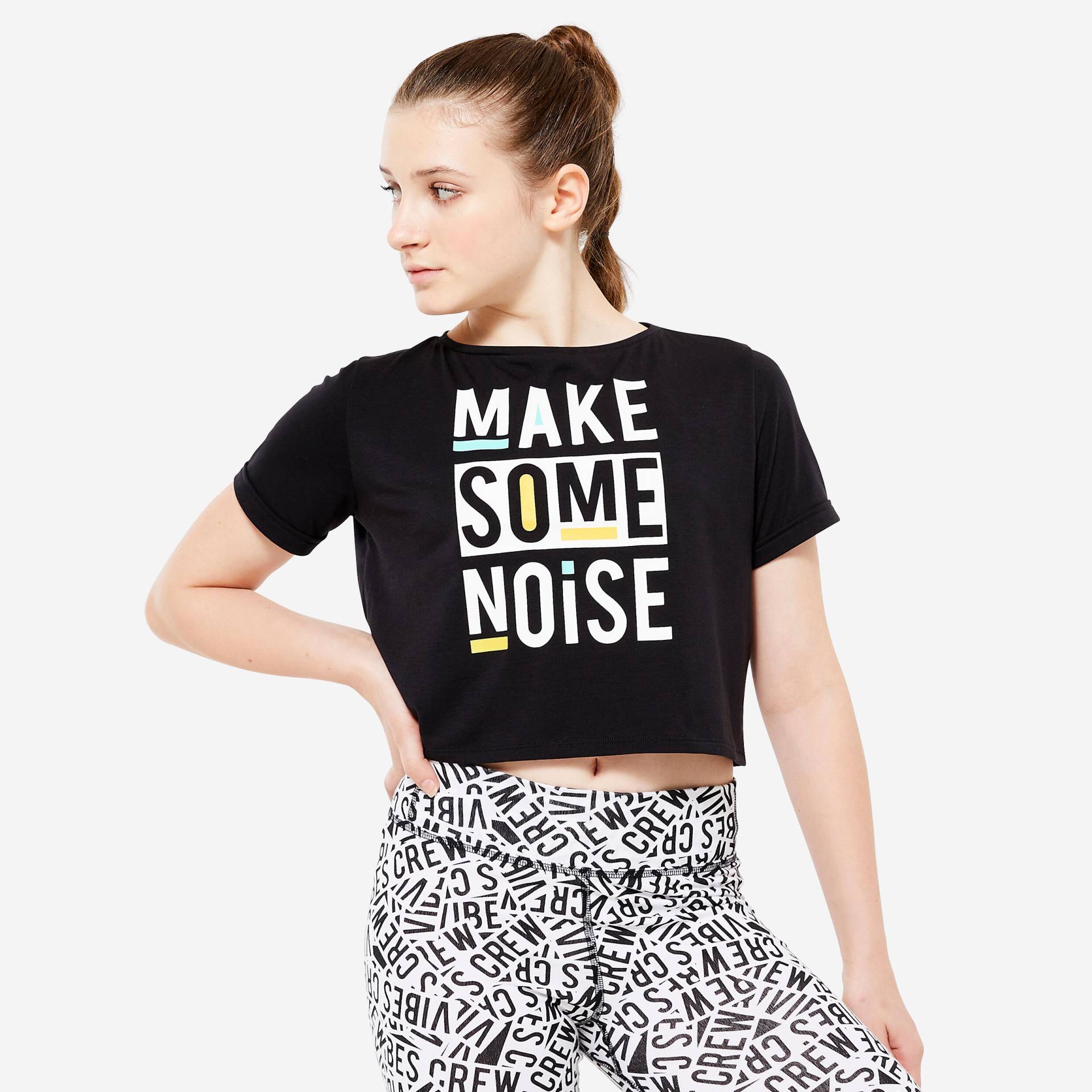T-Shirt Crop Top Modern Jazz Dance Mädchen fließend - schwarz mit Print von STAREVER
