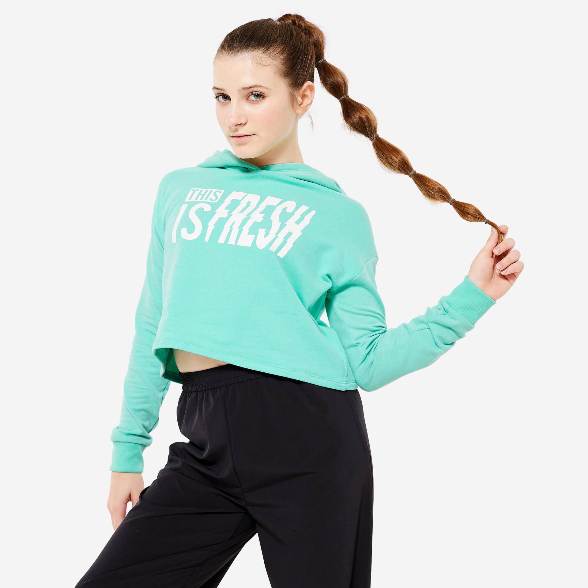 Tanz-Sweatshirt Crop Top Modern Jazz Mädchen mit Kapuze - grün von STAREVER
