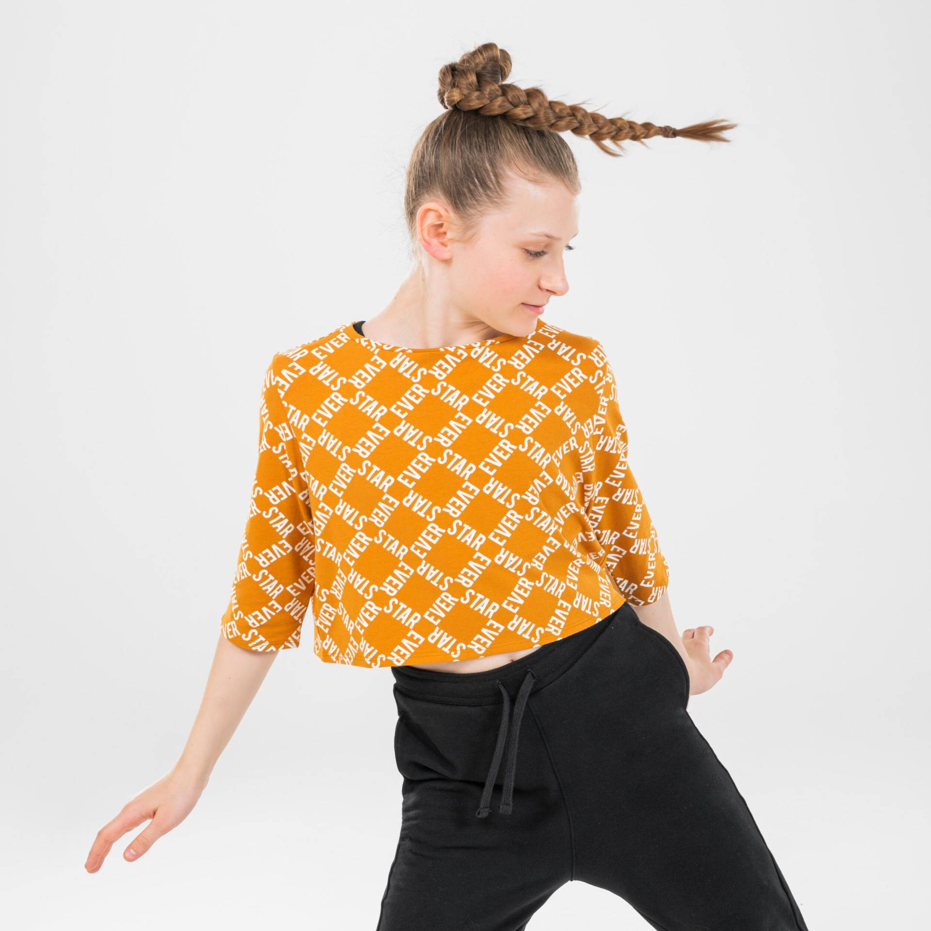 Tanzshirt Modern Dance Crop Top Mädchen ocker mit Print von STAREVER