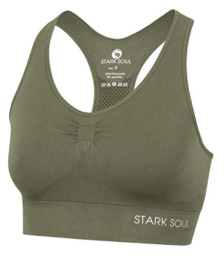 STARK SOUL Bra Light Support - Sport BH doppellagig für Damen - Khaki - Größe L von STARK SOUL