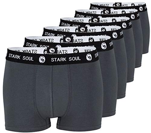 STARK SOUL Herren Boxershorts, Hipster im 6er Pack, Baumwoll-Unterhosen für Männer in Größe M-XXL (XL, 6X Dunkelgrau mit Bund Schwarz/Weiss) von STARK SOUL