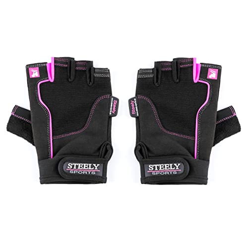 STEELY SPORTS Damen Fitnesshandschuhe – Workout Glove - Lady-Edition (L)– Farbe: schwarz/pink (Fitness Handschuhe Frauen Sporthandschuh Trainingshandschuhe) von STEELY SPORTS