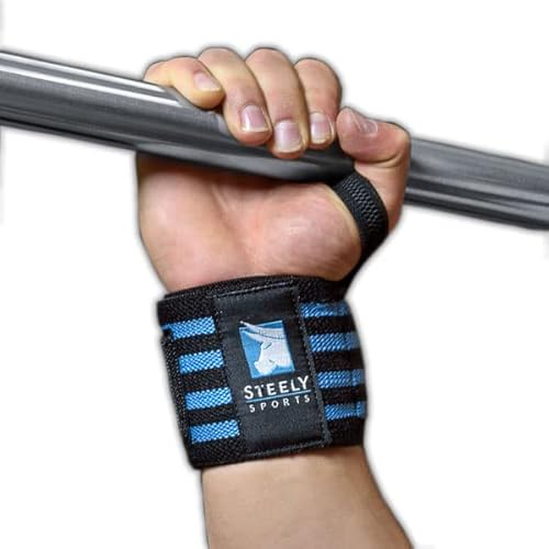 STEELY SPORTS Handgelenk Bandagen Fitness - Wrist Wraps 18" - Farbe: schwarz/blau // Bandage Handgelenk Krafttraining, Handgelenkbandage Gewichtheben, Fitness, Sport & Kraftsport von STEELY SPORTS