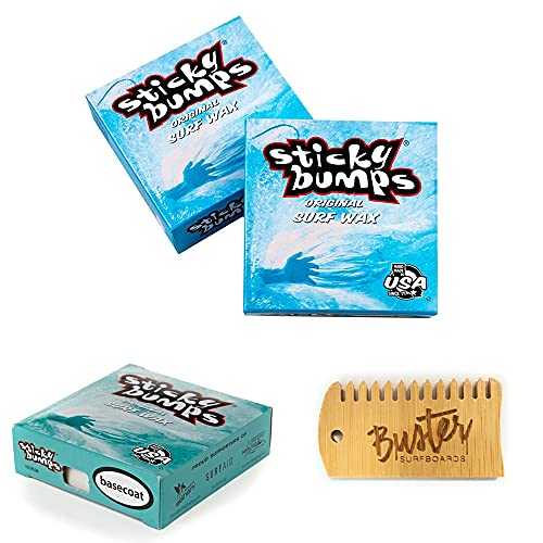 STICKY BUMPS Original Surfboard Wax Set - 2X Surf Grip Wachs 1x Base Coat 1x Waxkamm Temperaturen Cold Cool Warm Tropical (Cool) von STICKY BUMPS