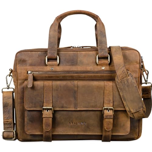 STILORD 'Alvaro' Vintage Businesstasche Echtes Leder Laptoptasche 15,6 Zoll Aktentasche Große Umhängetasche für Arbeit Büro Uni, Farbe:mittel - braun von STILORD