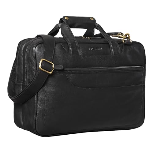 STILORD 'Astor' Große Lehrertasche Leder für Herren Damen Vintage Aktentasche XL Businesstasche Umhängetasche für breite A4 Ordner Laptop Trolley Aufsteckbar, Farbe:schwarz von STILORD