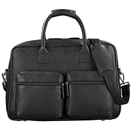 STILORD 'Ben' Vintage Businesstasche Leder groß Unisex Umhängetasche 15,6 Zoll Laptop College Bag Aktentasche Uni echtes Rindsleder, Farbe:schwarz von STILORD