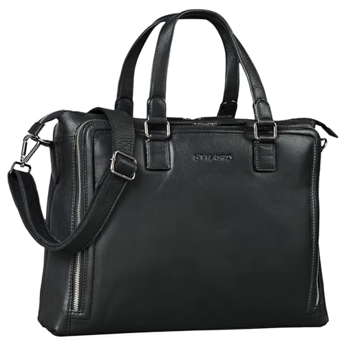 STILORD 'Claire' Businesstasche Damen Leder 15 Zoll Laptoptasche DIN A4 Aktentasche Umhängetasche und Handtasche Büro, Farbe:schwarz von STILORD