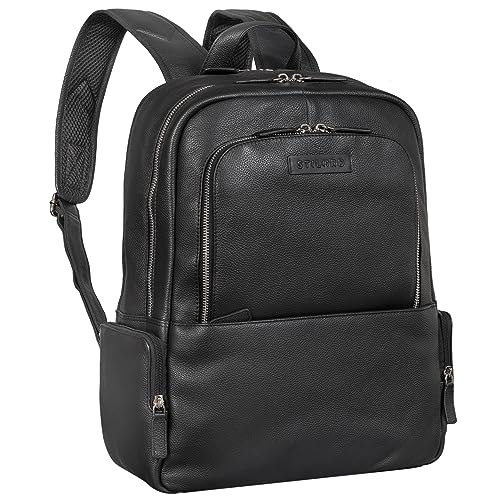 STILORD 'Clemens' Praktischer Business Rucksack Leder Laptop Backpack für 13,3 Zoll Edler Rucksack mit vielen Fächern aus Echtleder, Farbe:schwarz von STILORD